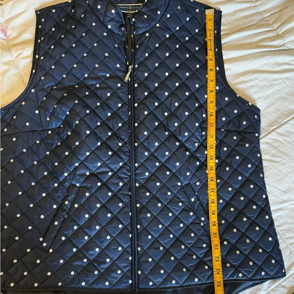 KAREN SCOTT Navy & White Polka Dot Quilted Vest XXL
